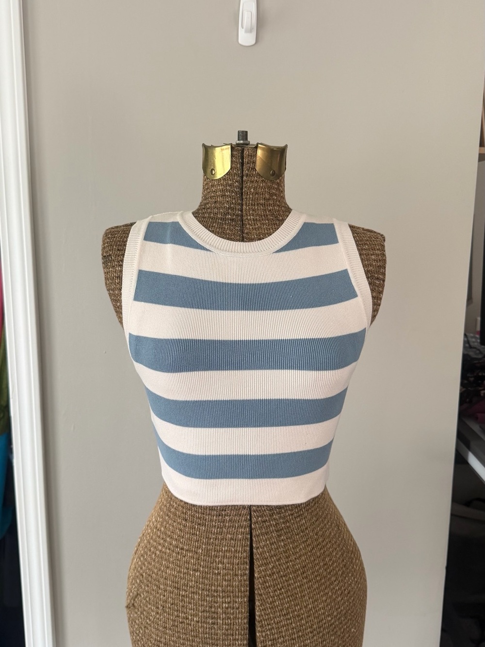 Zara Blue & White Striped Knit Crop Tank, S